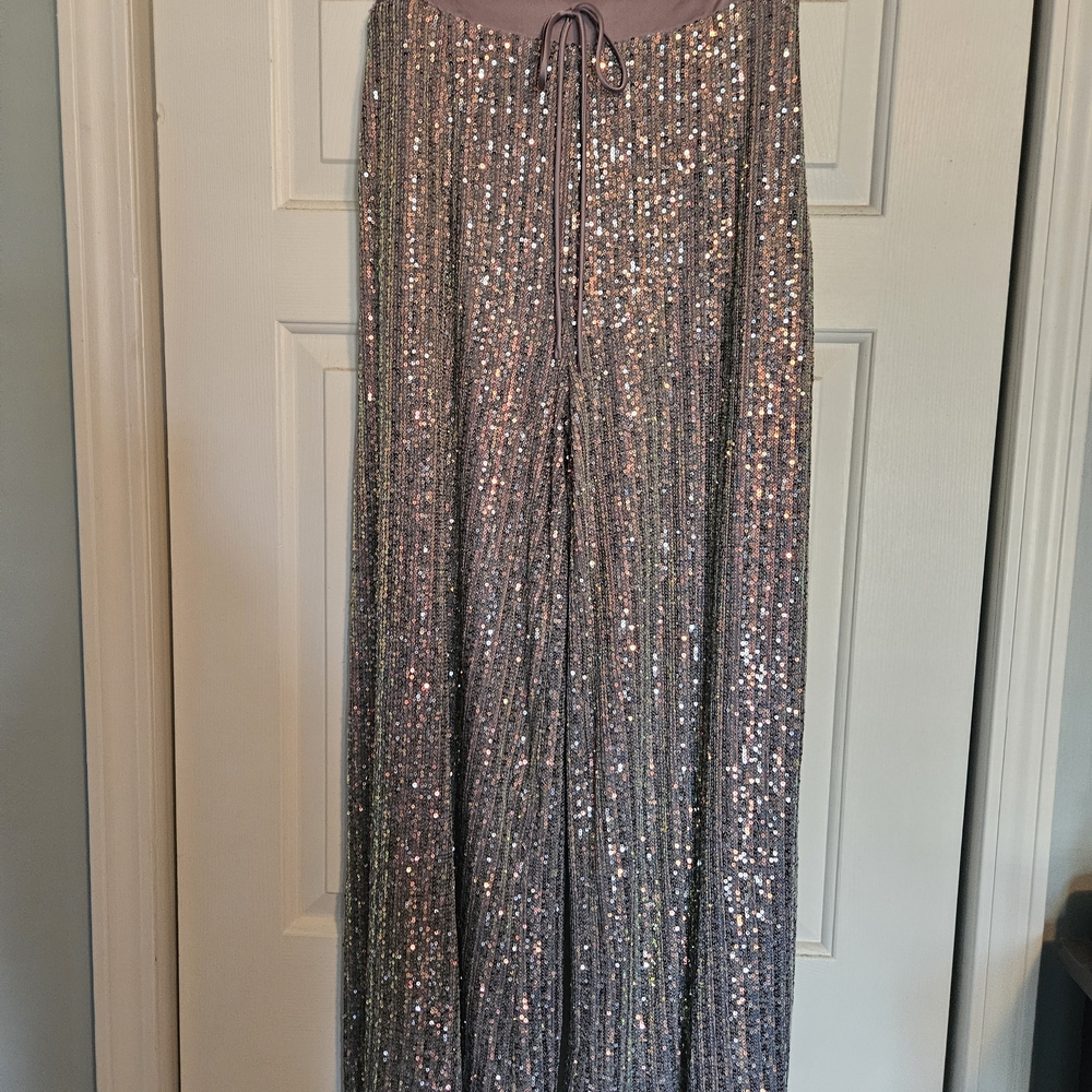 DAVI & DANI Sequin Wide Leg Pants in Silver and Gold